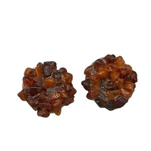Vintage Brown Nugget Cluster Clip-On Earrings Mid Century Boho